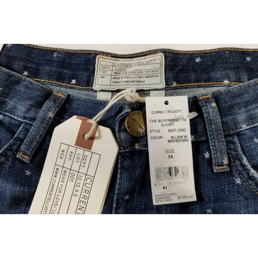 Current/Elliott The Boyfriend Short In Love White Stars Denim NWT 23 24 25 $198 - Picture 13 of 15